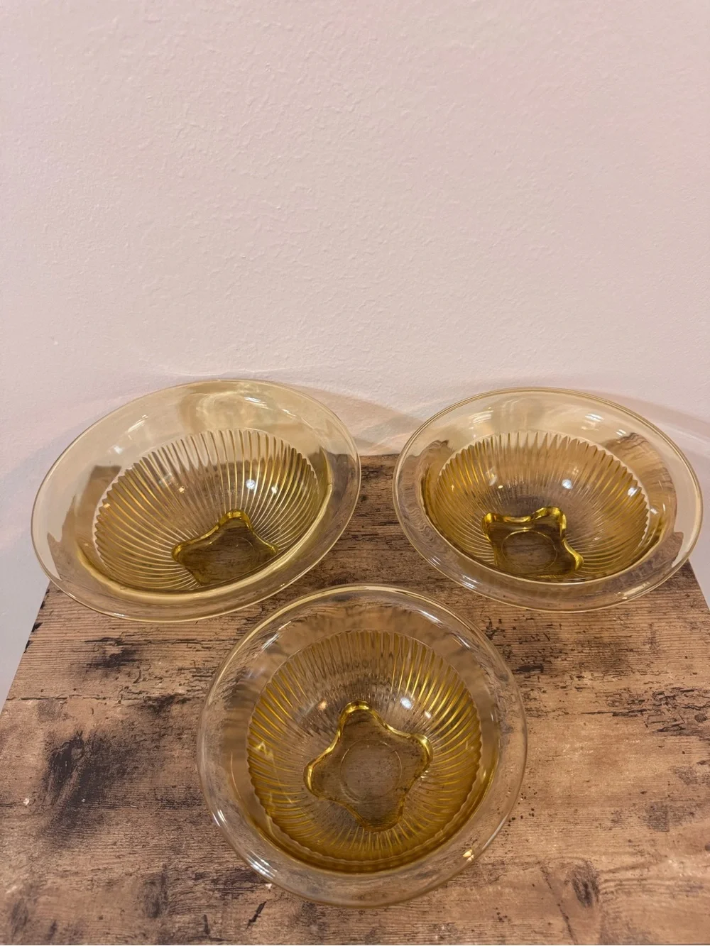 Vintage Amber Glass Dessert Bowls Set of 3 | Ribbed Glass Serving Bowls